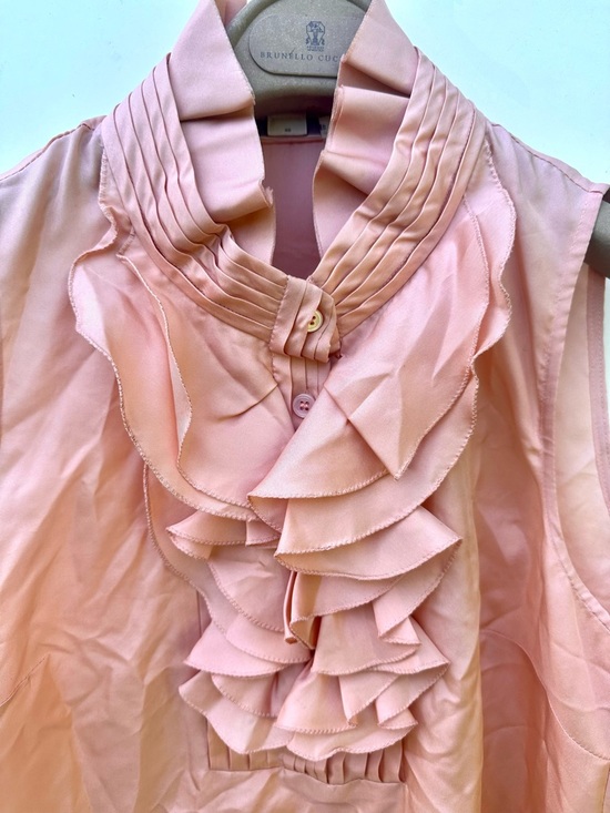 J. Crew 100% Silk Sleeveless Ruffle Front Blouse - Peach Pink, 6 - Picture 4 of 9